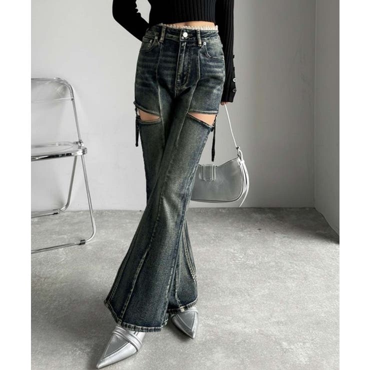 甘すぎないスリットで肌魅せ美脚。ウエストピコレースカットアウトリボン使いデニムパ… | Classical Elf  | 詳細画像38 