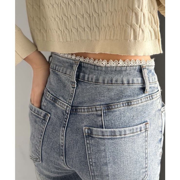 甘すぎないスリットで肌魅せ美脚。ウエストピコレースカットアウトリボン使いデニムパ… | Classical Elf  | 詳細画像42 