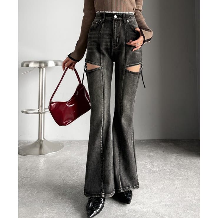 甘すぎないスリットで肌魅せ美脚。ウエストピコレースカットアウトリボン使いデニムパ… | Classical Elf  | 詳細画像2 