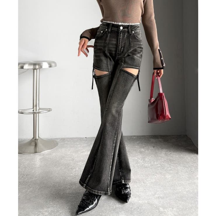 甘すぎないスリットで肌魅せ美脚。ウエストピコレースカットアウトリボン使いデニムパ… | Classical Elf  | 詳細画像3 