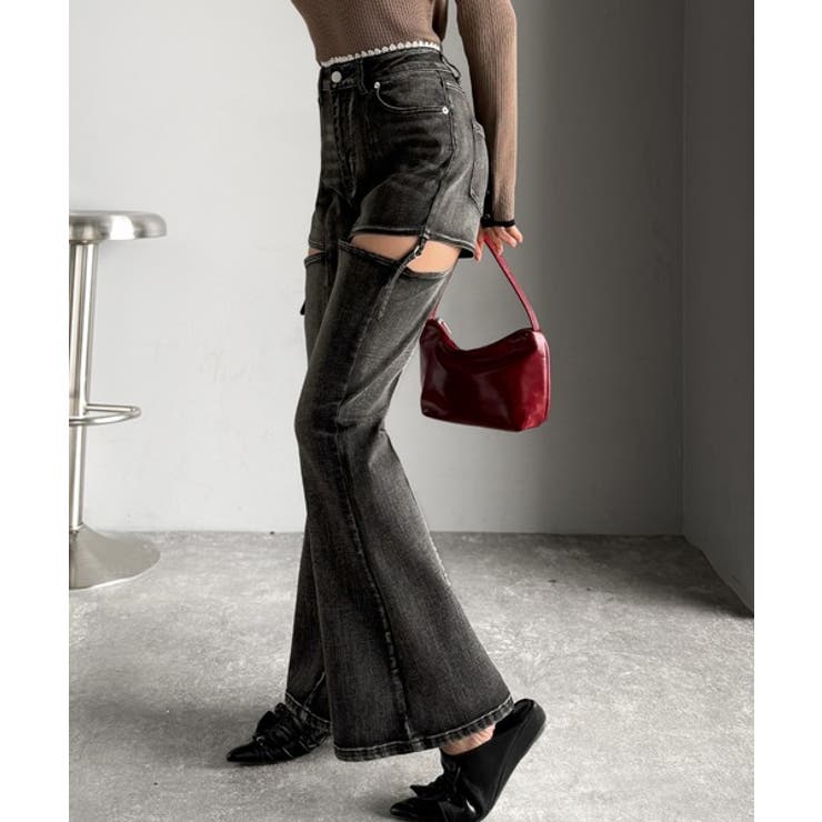 甘すぎないスリットで肌魅せ美脚。ウエストピコレースカットアウトリボン使いデニムパ… | Classical Elf  | 詳細画像4 