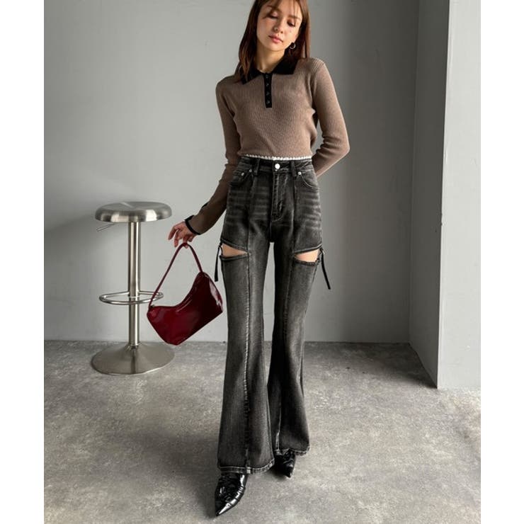 甘すぎないスリットで肌魅せ美脚。ウエストピコレースカットアウトリボン使いデニムパ… | Classical Elf  | 詳細画像5 