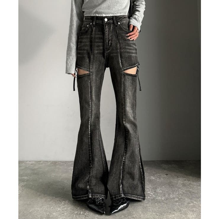 甘すぎないスリットで肌魅せ美脚。ウエストピコレースカットアウトリボン使いデニムパ… | Classical Elf  | 詳細画像6 