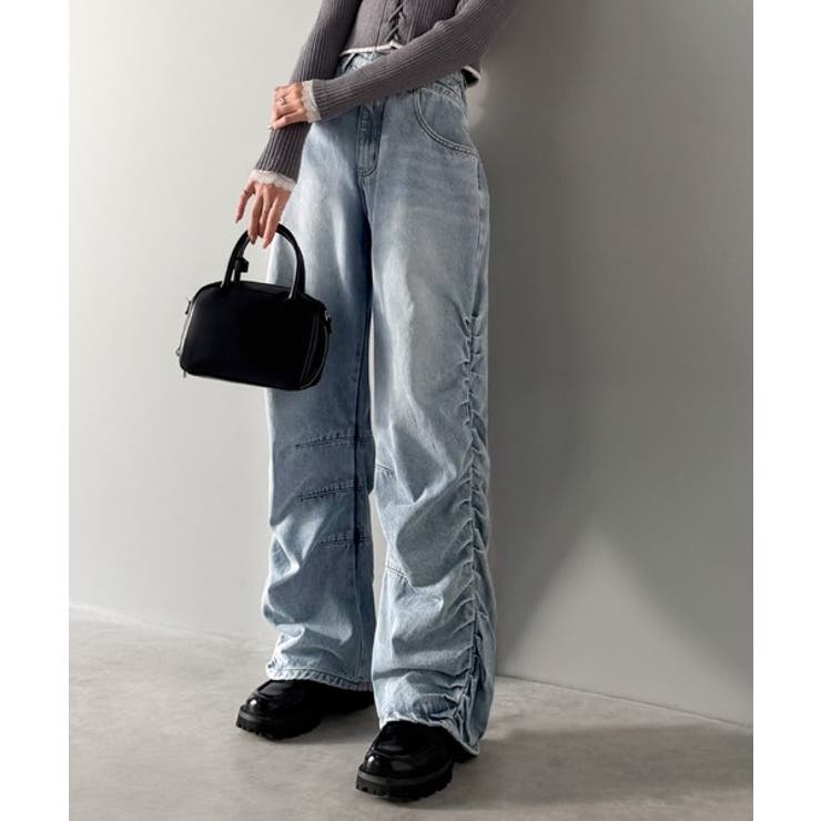 ブルー | 「あのデニム、超かわいい…！」街で振り返られるトレンドデザイン。サイドギャザーウ… | Classical Elf 