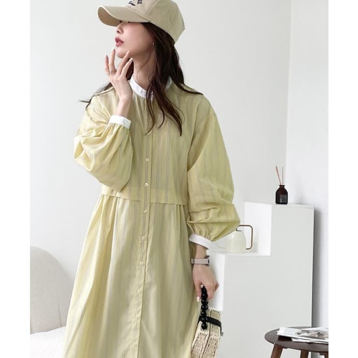 1枚で主役級。マルチストライプクレリックシャツワンピース[品番