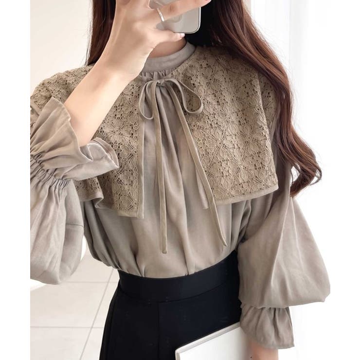 THREE SQUARE ホイップ衿ブラウス　ブラック　F THREE SQUARE ホイップ衿ブラウス ブラック F