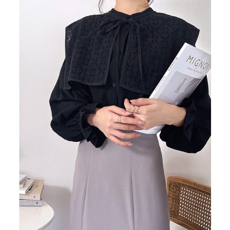 THREE SQUARE ホイップ衿ブラウス　ブラック　F THREE SQUARE ホイップ衿ブラウス ブラック F