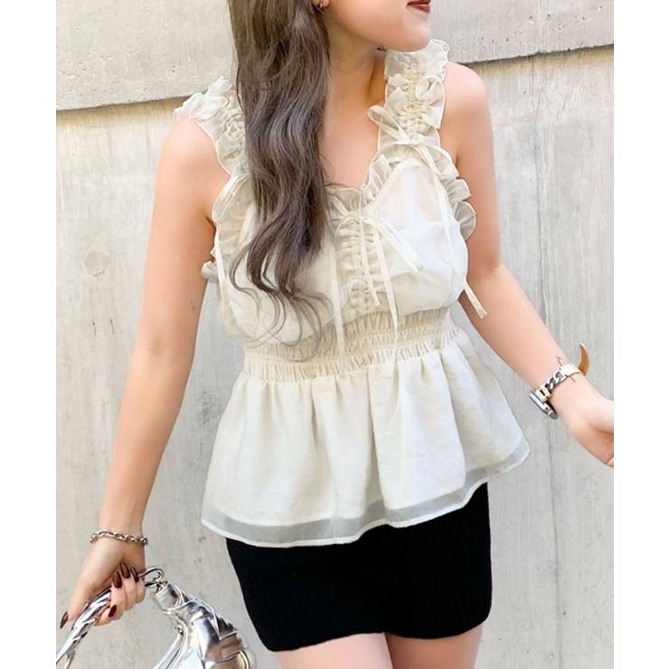 アイボリー | 【mily bilet】愛され大人フェミニン。リボン使いフリルオーガンジービスチ… | Classical Elf 