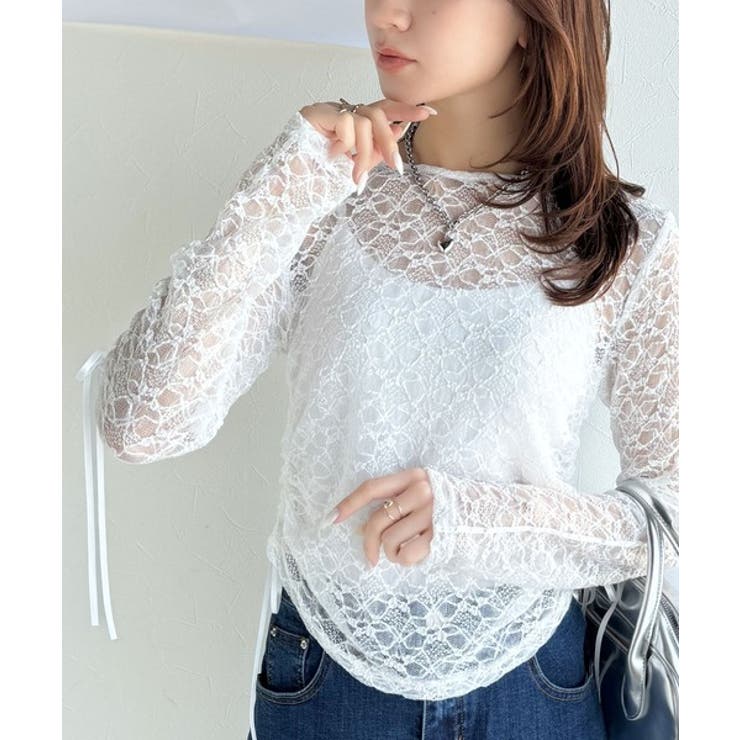 着るだけでおしゃれ度UP！シアージャガード総レースサイドサテンリボントップス | Classical Elf  | 詳細画像6 