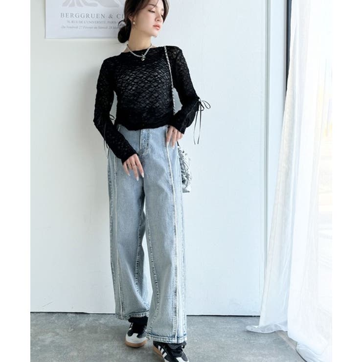 着るだけでおしゃれ度UP！シアージャガード総レースサイドサテンリボントップス | Classical Elf  | 詳細画像13 