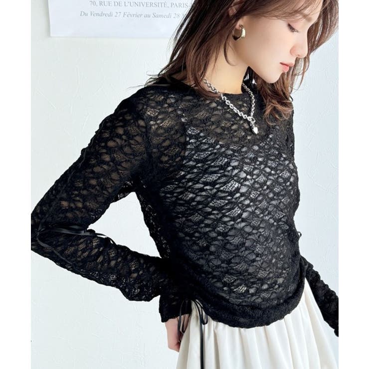 着るだけでおしゃれ度UP！シアージャガード総レースサイドサテンリボントップス | Classical Elf  | 詳細画像17 