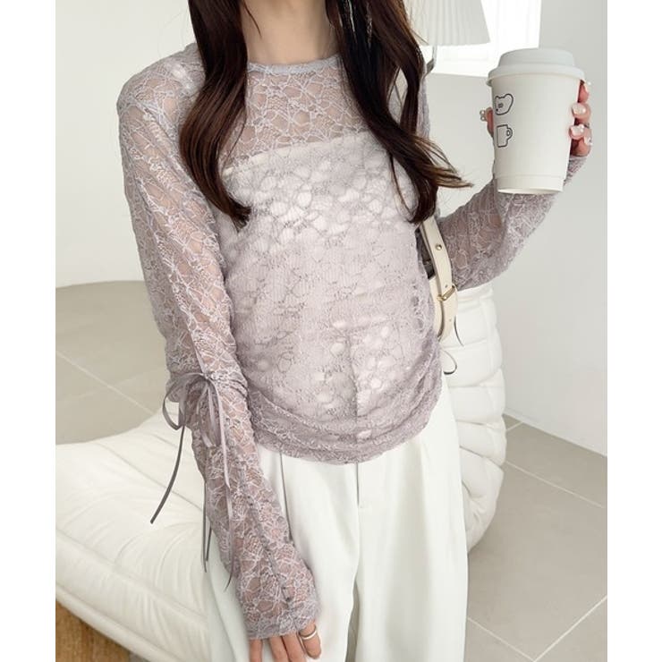 着るだけでおしゃれ度UP！シアージャガード総レースサイドサテンリボントップス | Classical Elf  | 詳細画像19 