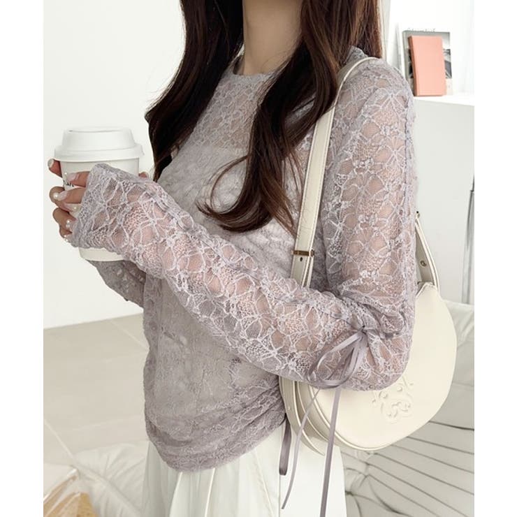 着るだけでおしゃれ度UP！シアージャガード総レースサイドサテンリボントップス | Classical Elf  | 詳細画像20 