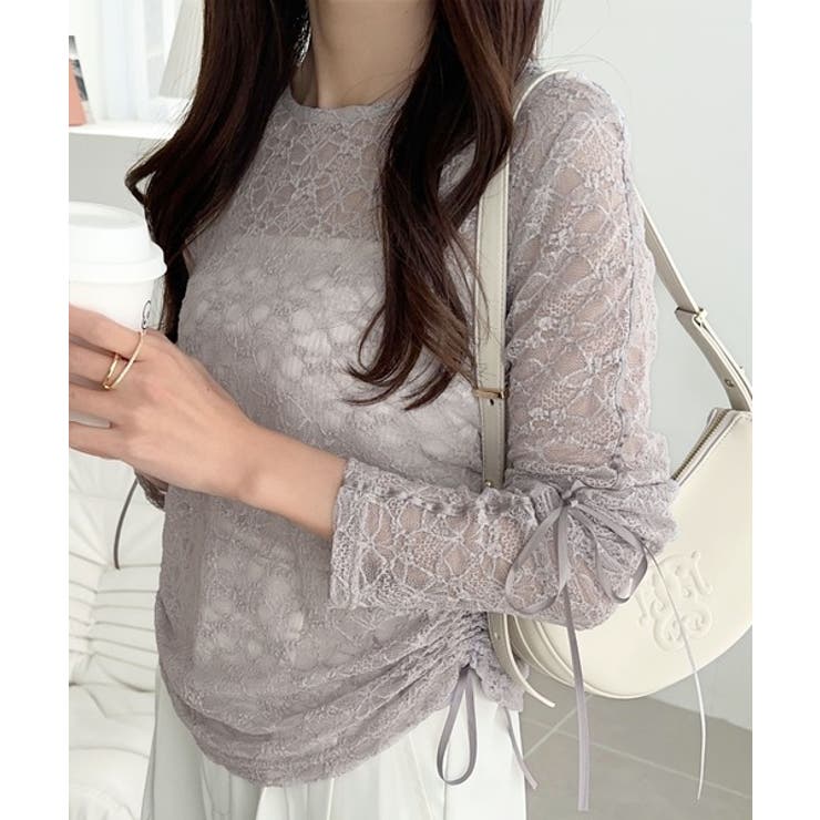 着るだけでおしゃれ度UP！シアージャガード総レースサイドサテンリボントップス | Classical Elf  | 詳細画像22 