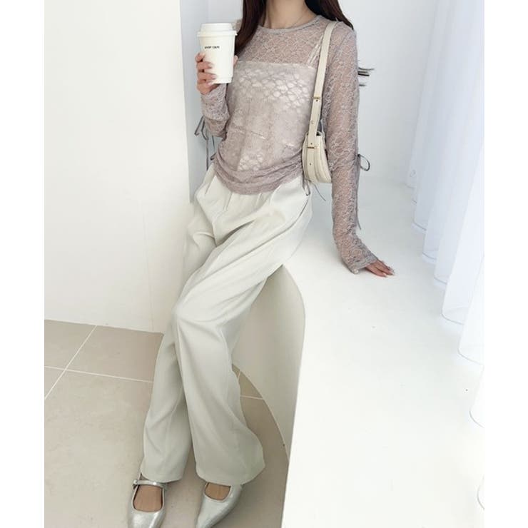 着るだけでおしゃれ度UP！シアージャガード総レースサイドサテンリボントップス | Classical Elf  | 詳細画像23 