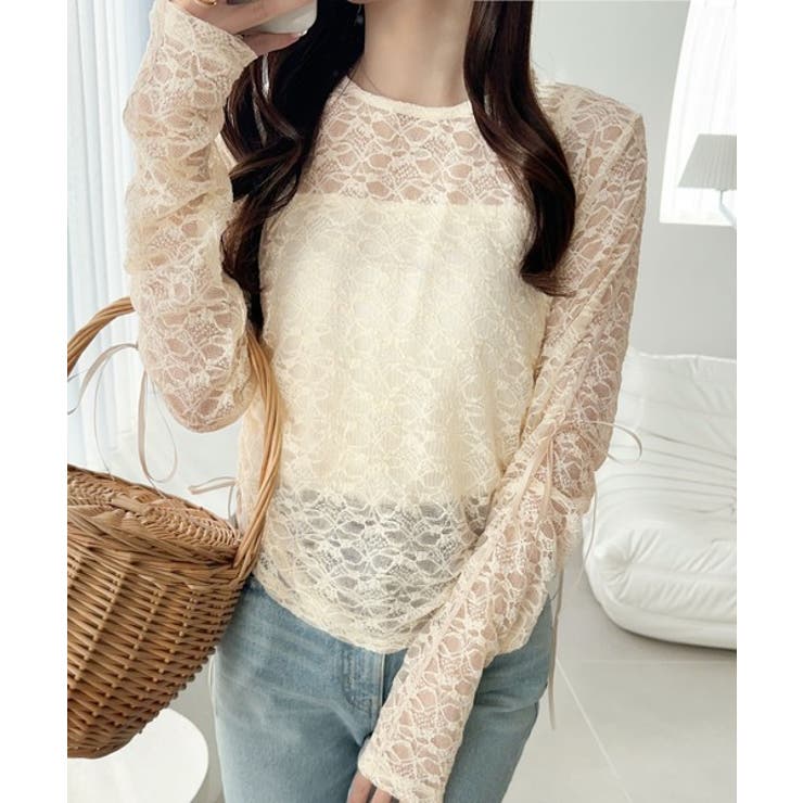 着るだけでおしゃれ度UP！シアージャガード総レースサイドサテンリボントップス | Classical Elf  | 詳細画像25 