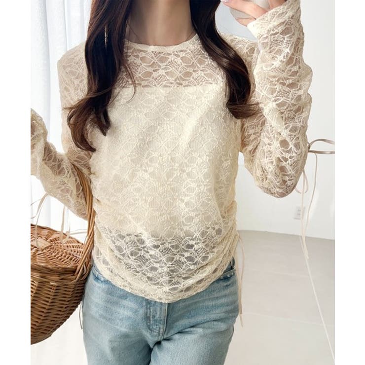 着るだけでおしゃれ度UP！シアージャガード総レースサイドサテンリボントップス | Classical Elf  | 詳細画像26 