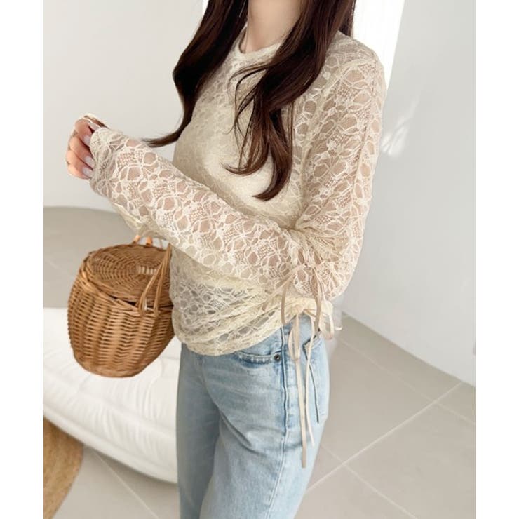 着るだけでおしゃれ度UP！シアージャガード総レースサイドサテンリボントップス | Classical Elf  | 詳細画像27 