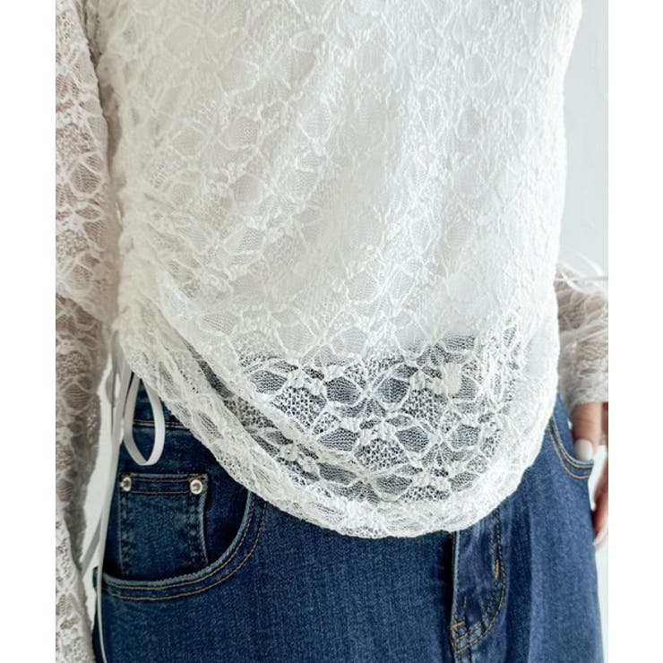 着るだけでおしゃれ度UP！シアージャガード総レースサイドサテンリボントップス | Classical Elf  | 詳細画像33 