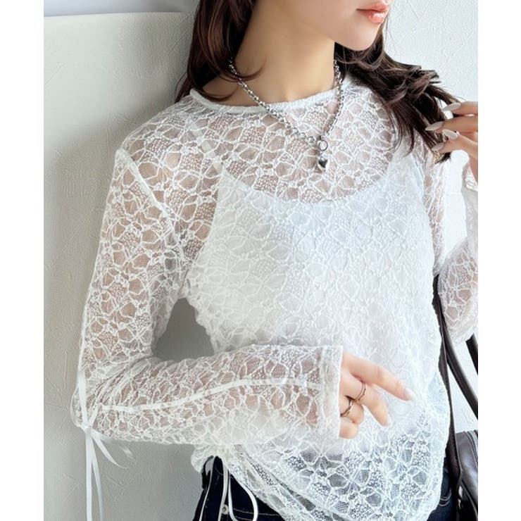 着るだけでおしゃれ度UP！シアージャガード総レースサイドサテンリボントップス | Classical Elf  | 詳細画像1 