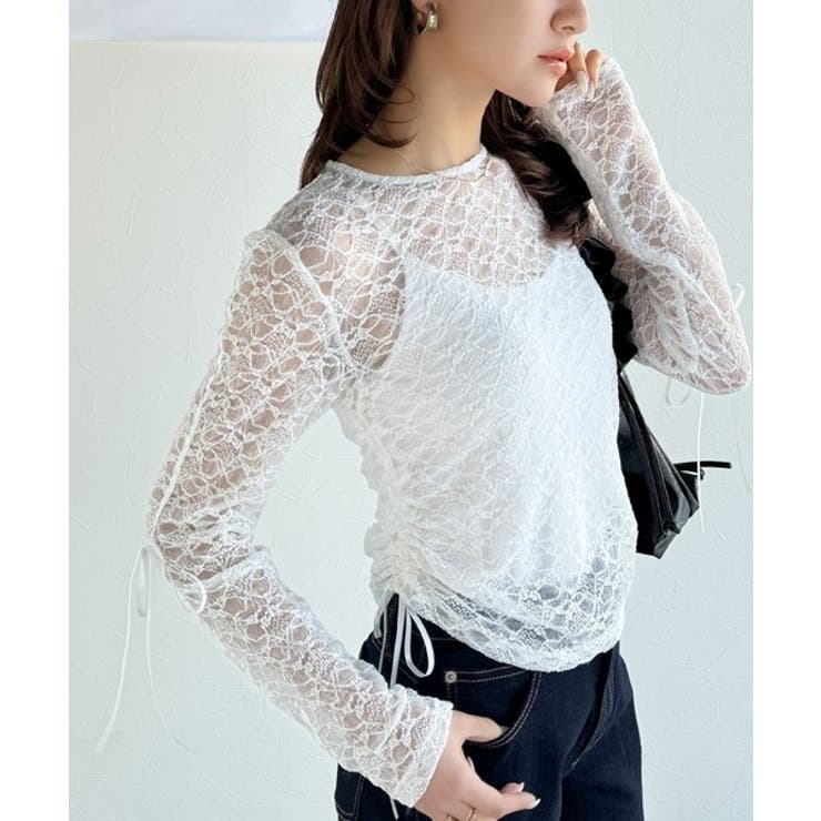 着るだけでおしゃれ度UP！シアージャガード総レースサイドサテンリボントップス | Classical Elf  | 詳細画像2 