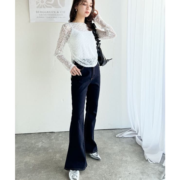 着るだけでおしゃれ度UP！シアージャガード総レースサイドサテンリボントップス | Classical Elf  | 詳細画像3 