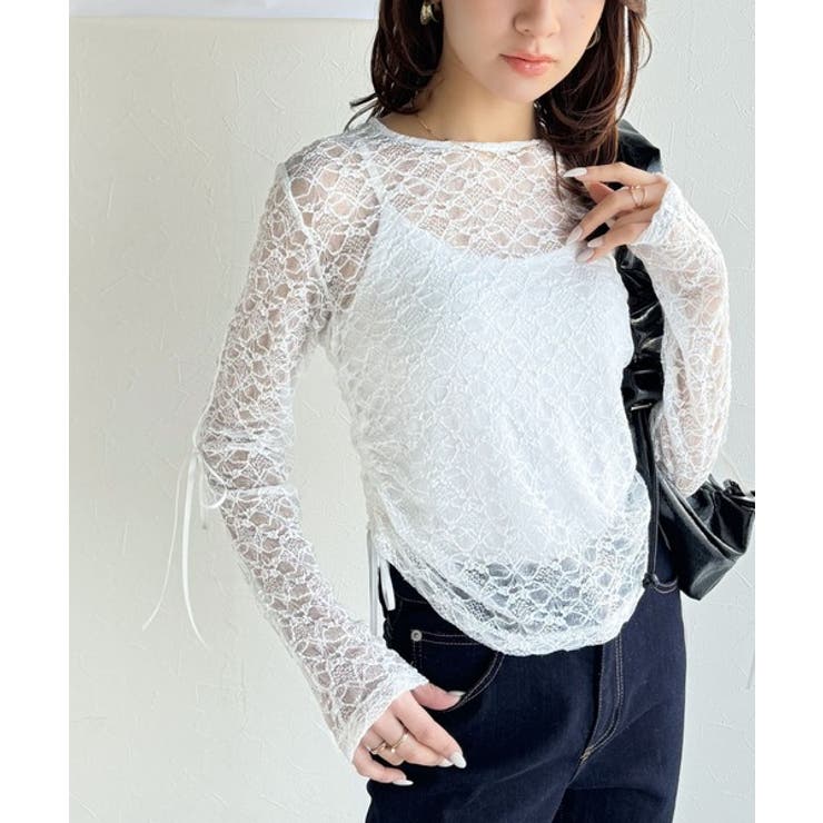 着るだけでおしゃれ度UP！シアージャガード総レースサイドサテンリボントップス | Classical Elf  | 詳細画像5 