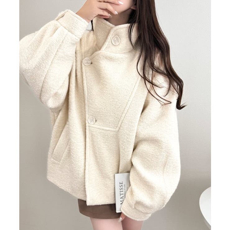 コクーンで魅せる。ウールライクリングニットスタンドカラーコート