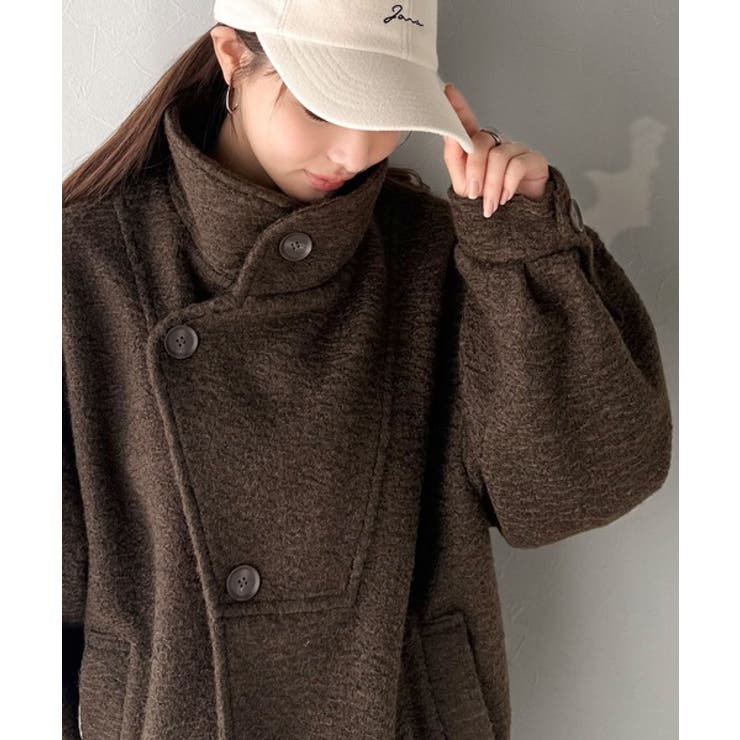 コクーンで魅せる。ウールライクリングニットスタンドカラーコート