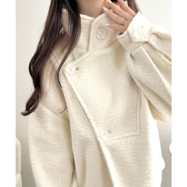 コクーンで魅せる。ウールライクリングニットスタンドカラーコート