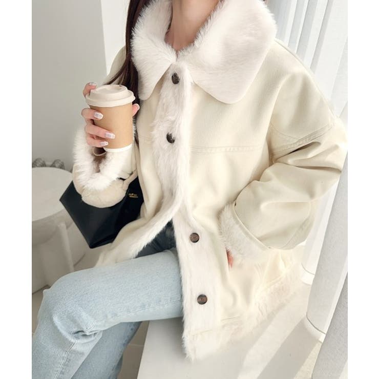 アイボリー | 【mily bilet】甘さと気品で冬を楽しむ。ファー切り替えスウェードライクコ… | Classical Elf 