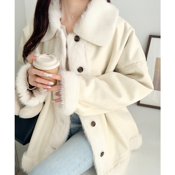 【mily bilet】甘さと気品で冬を楽しむ。ファー切り替えスウェードライクコ… | Classical Elf  | 詳細画像8 