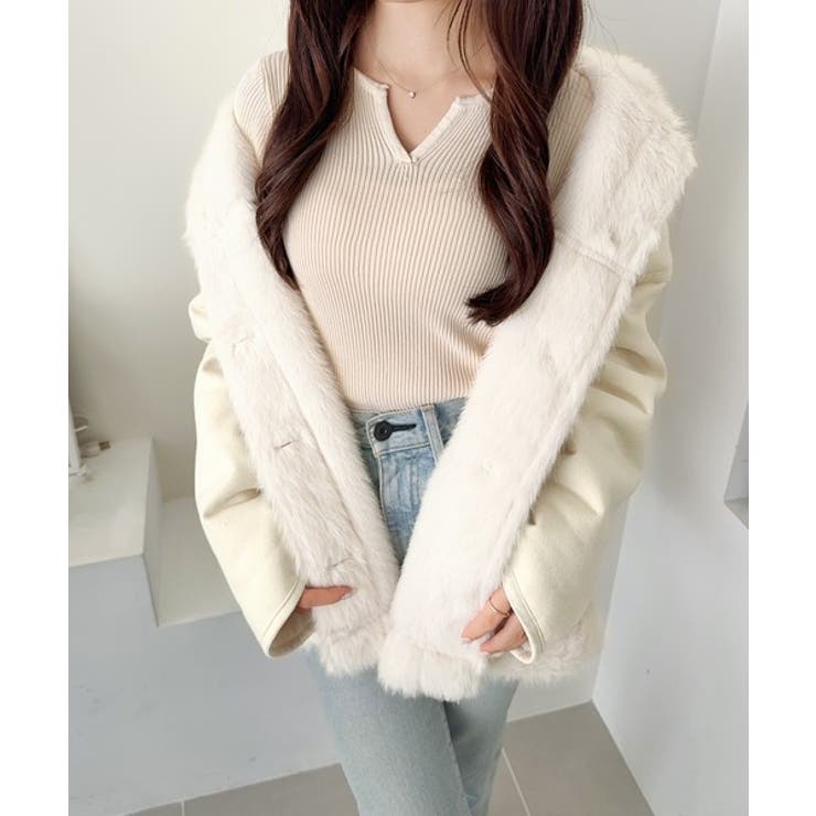 【mily bilet】甘さと気品で冬を楽しむ。ファー切り替えスウェードライクコ… | Classical Elf  | 詳細画像11 