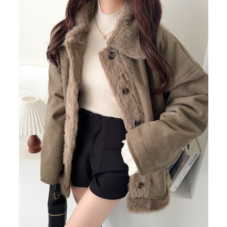 【mily bilet】甘さと気品で冬を楽しむ。ファー切り替えスウェードライクコ… | Classical Elf  | 詳細画像22 