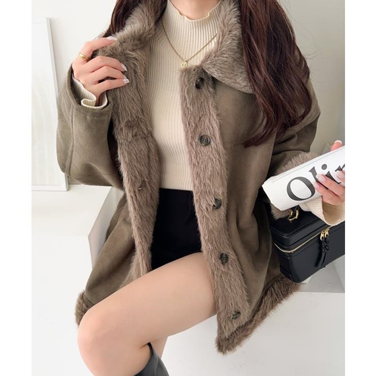 【mily bilet】甘さと気品で冬を楽しむ。ファー切り替えスウェードライクコ… | Classical Elf  | 詳細画像27 