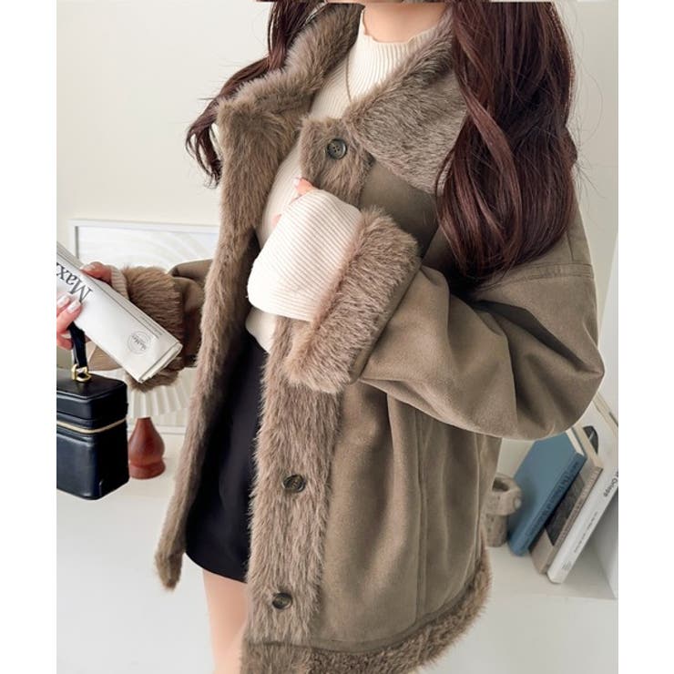 【mily bilet】甘さと気品で冬を楽しむ。ファー切り替えスウェードライクコ… | Classical Elf  | 詳細画像28 