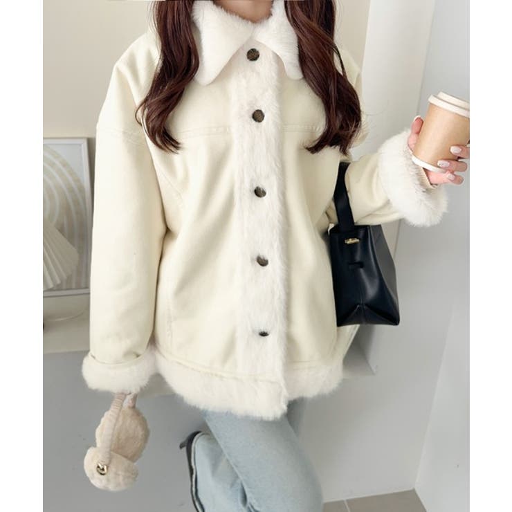 【mily bilet】甘さと気品で冬を楽しむ。ファー切り替えスウェードライクコ… | Classical Elf  | 詳細画像4 