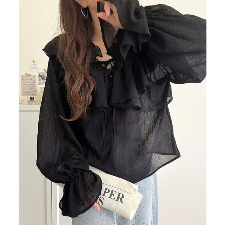 ブラック | ふんわりシルエットが魅せる、上品フェミニンスタイル。前後2WAYピコレース使いフ… | Classical Elf 