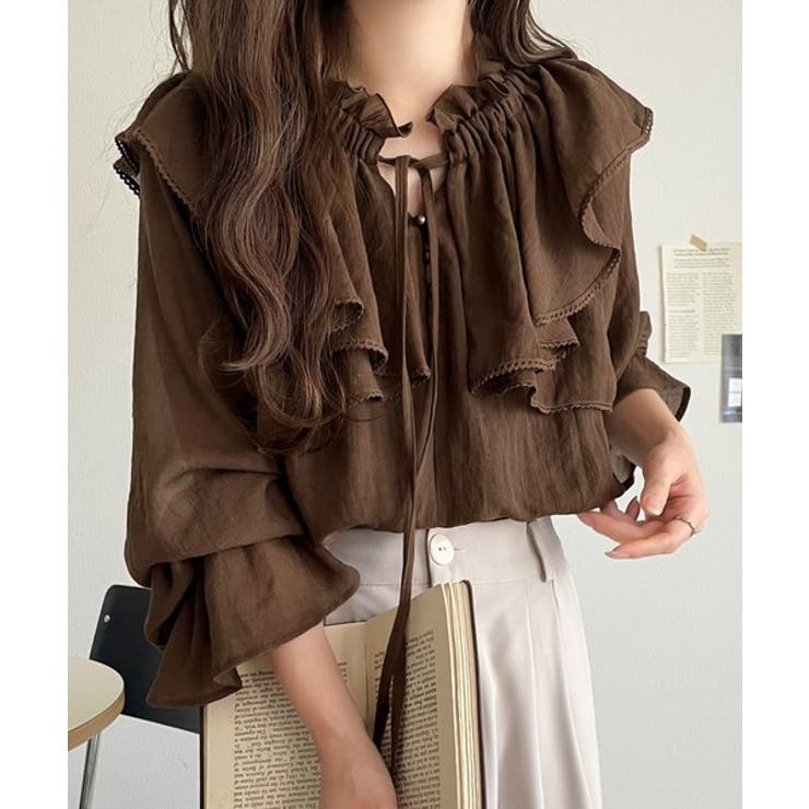 ブラウン | ふんわりシルエットが魅せる、上品フェミニンスタイル。前後2WAYピコレース使いフ… | Classical Elf 