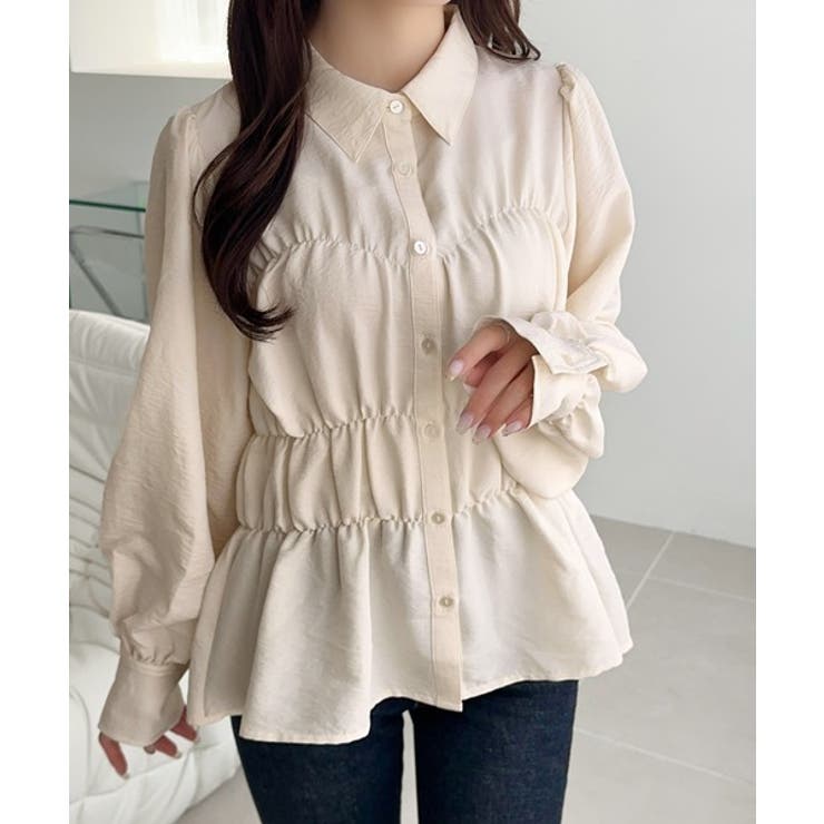 アイボリー | 【mily bilet】一枚で、主役級◎。ビスチェ見えパフスリーブペプラム裾シャ… | Classical Elf 