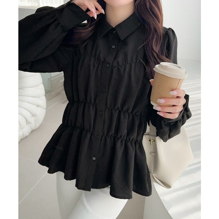 ブラック | 【mily bilet】一枚で、主役級◎。ビスチェ見えパフスリーブペプラム裾シャ… | Classical Elf 