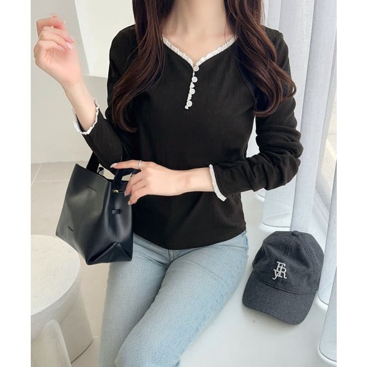 【mily bilet】華やかさと可愛さを1枚で。花柄レース使い袖ギャザーヘンリ… | Classical Elf  | 詳細画像6 