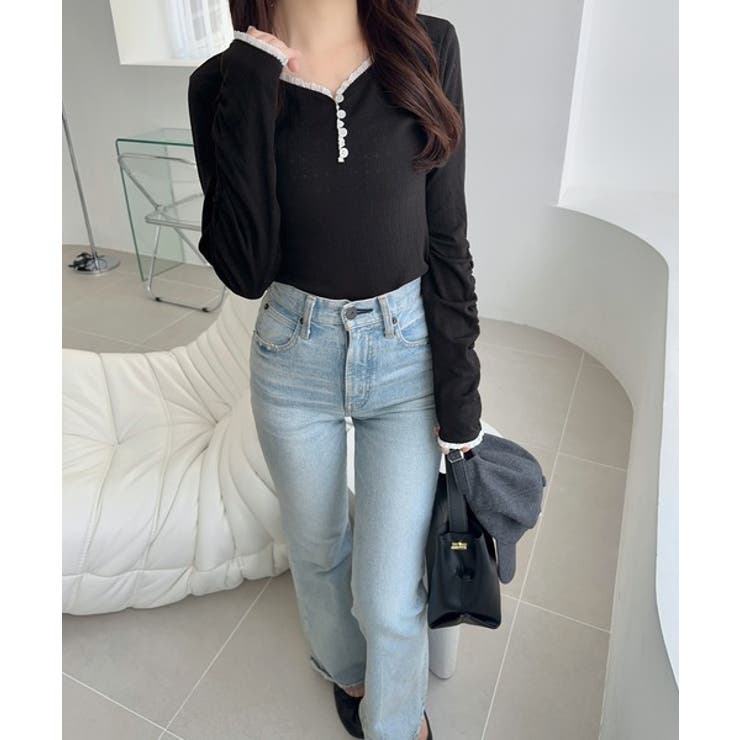 【mily bilet】華やかさと可愛さを1枚で。花柄レース使い袖ギャザーヘンリ… | Classical Elf  | 詳細画像7 