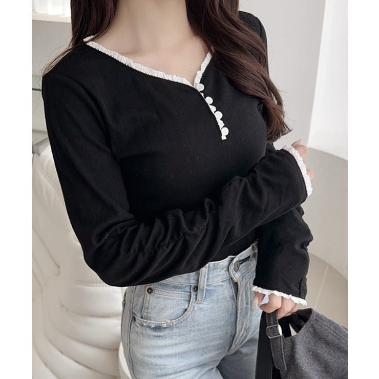 【mily bilet】華やかさと可愛さを1枚で。花柄レース使い袖ギャザーヘンリ… | Classical Elf  | 詳細画像9 