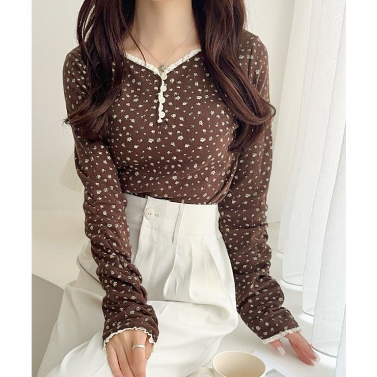 【mily bilet】華やかさと可愛さを1枚で。花柄レース使い袖ギャザーヘンリ… | Classical Elf  | 詳細画像10 