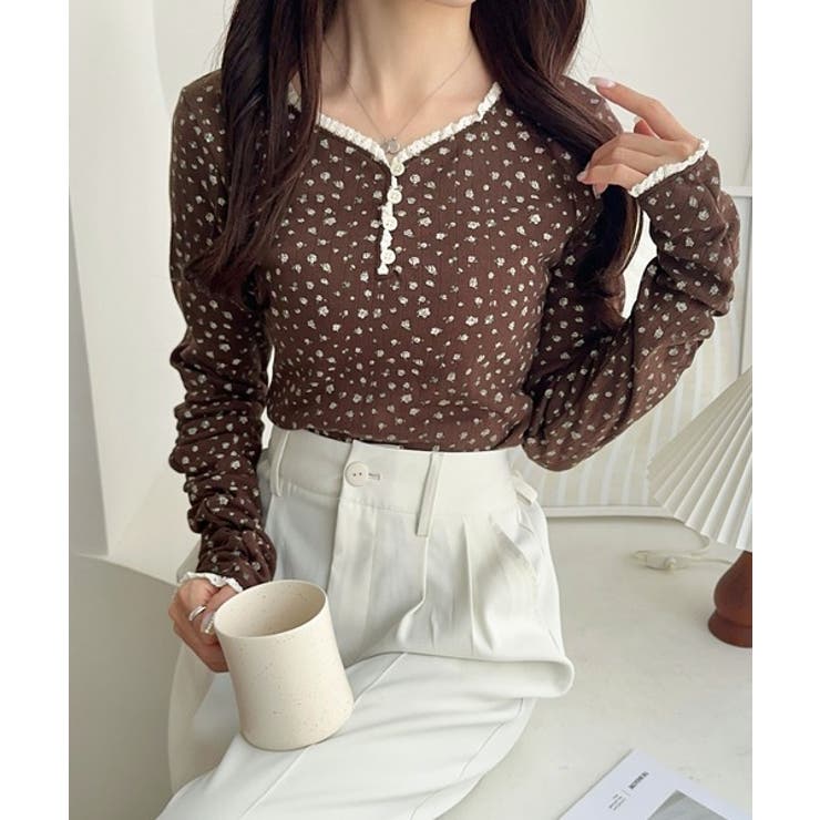 【mily bilet】華やかさと可愛さを1枚で。花柄レース使い袖ギャザーヘンリ… | Classical Elf  | 詳細画像11 