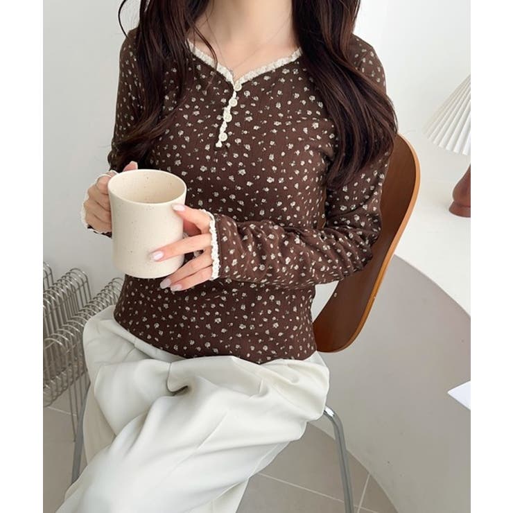 【mily bilet】華やかさと可愛さを1枚で。花柄レース使い袖ギャザーヘンリ… | Classical Elf  | 詳細画像16 