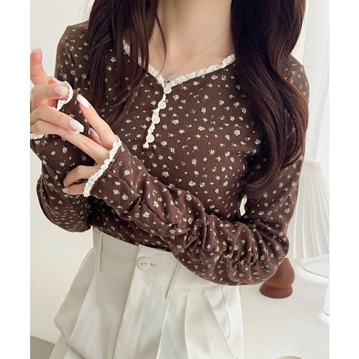 【mily bilet】華やかさと可愛さを1枚で。花柄レース使い袖ギャザーヘンリ… | Classical Elf  | 詳細画像17 