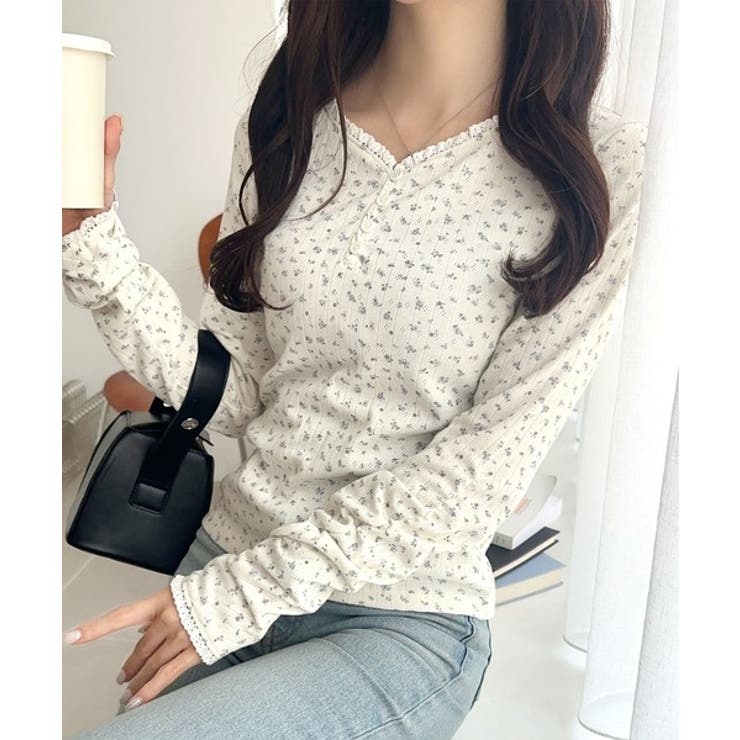 【mily bilet】華やかさと可愛さを1枚で。花柄レース使い袖ギャザーヘンリ… | Classical Elf  | 詳細画像23 