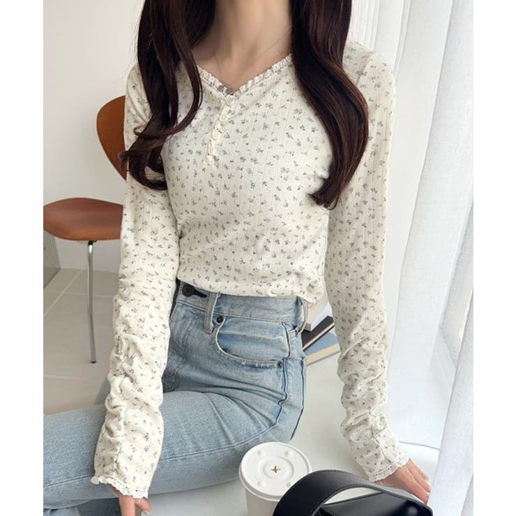 【mily bilet】華やかさと可愛さを1枚で。花柄レース使い袖ギャザーヘンリ… | Classical Elf  | 詳細画像26 